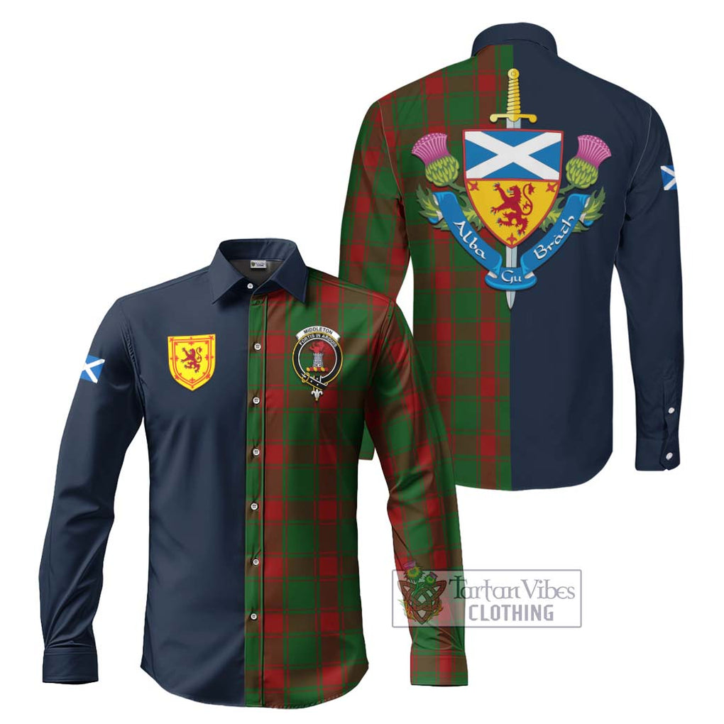 Middleton Tartan Long Sleeve Button Shirt Alba with Scottish Lion Royal Arm Half Style Men's Shirt S - Tartan Vibes Clothing