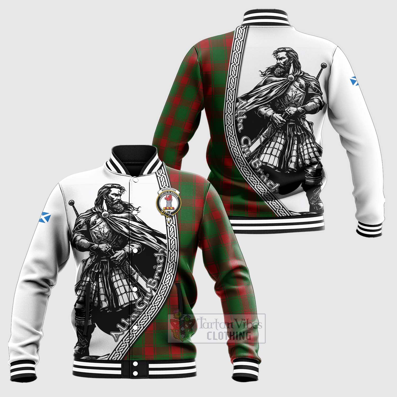 Middleton Tartan Clan Crest Baseball Jacket with Highlander Warrior Celtic Style Unisex - Tartan Vibes Clothing