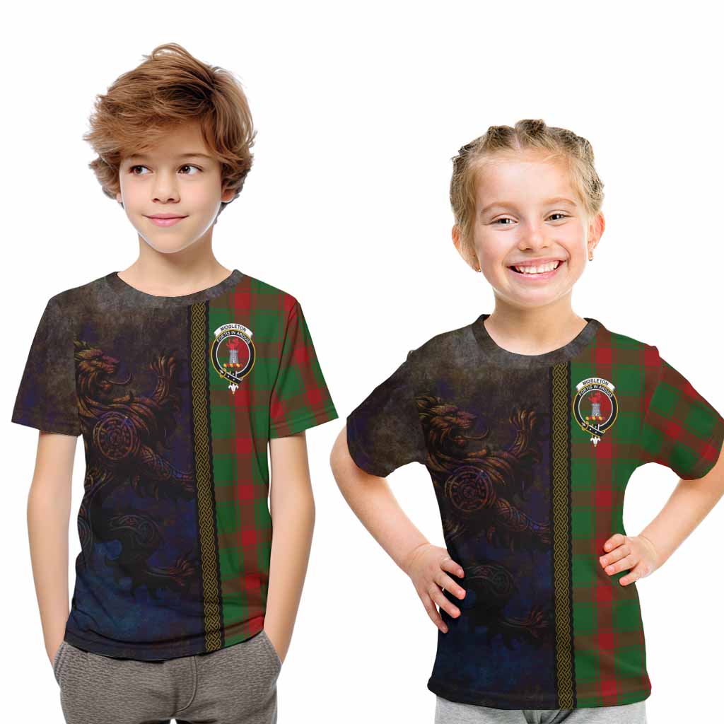 Middleton Tartan Family Crest Kid T-Shirt Alba Gu Brath Be Brave Lion Ancient Style Youth XL Size14 - Tartan Vibes Clothing