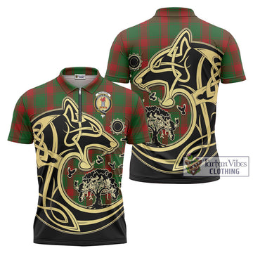 Middleton Tartan Zipper Polo Shirt with Family Crest Celtic Wolf Style Unisex - Tartan Vibes Clothing