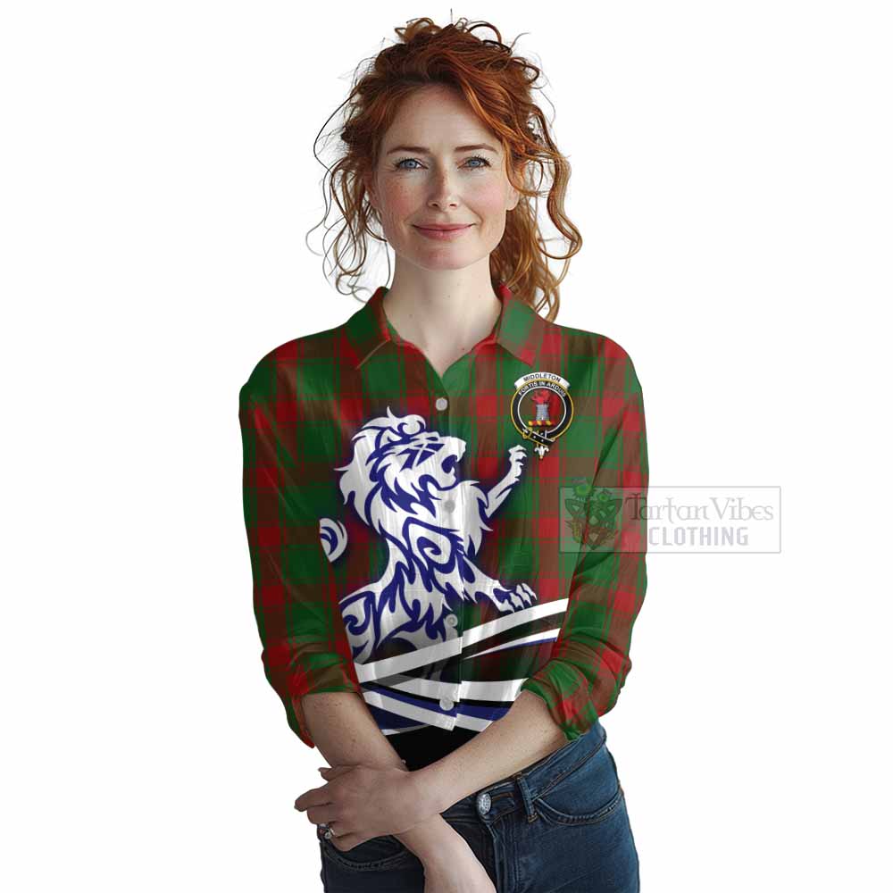 Middleton Tartan Women's Casual Shirt with Alba Gu Brath Regal Lion Emblem Female - Tartan Vibes Clothing