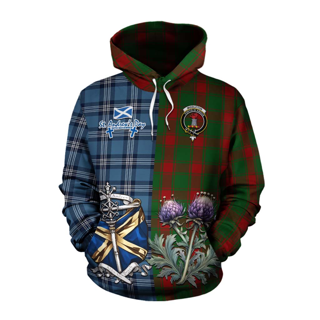 Middleton Tartan Cotton Hoodie Happy St. Andrew's Day Half Tartan Style Pullover Hoodie XS - Tartan Vibes Clothing