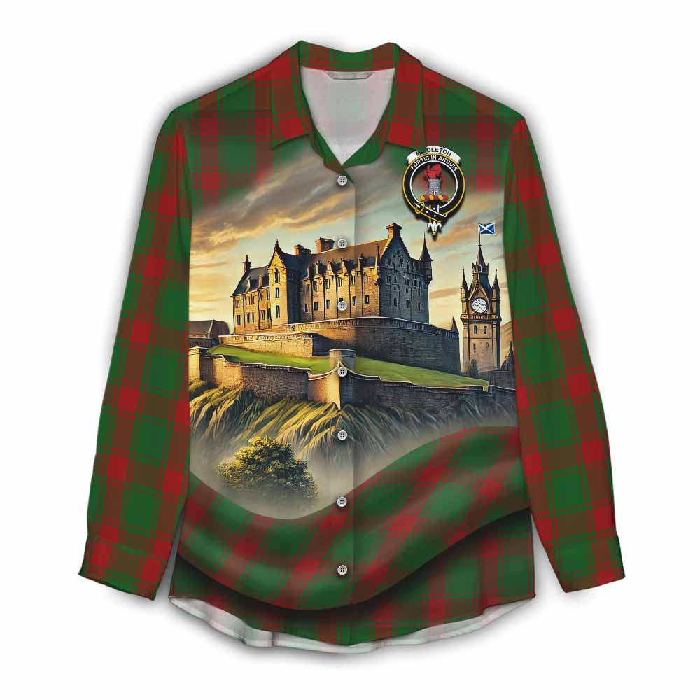 Middleton Tartan Family Crest Women's Casual Shirt with Scottish Ancient Castle Style Female - Tartan Vibes Clothing