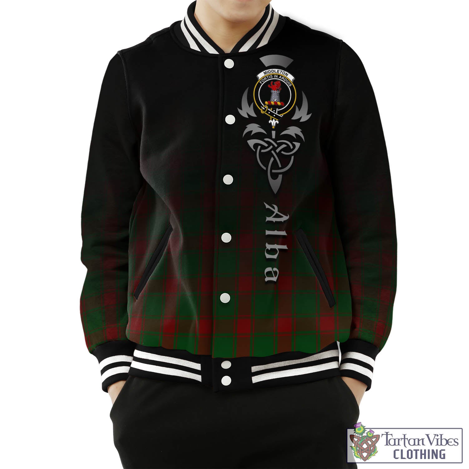 Middleton Tartan Baseball Jacket Featuring Alba Gu Brath Family Crest Celtic Inspired Unisex - Tartan Vibes Clothing