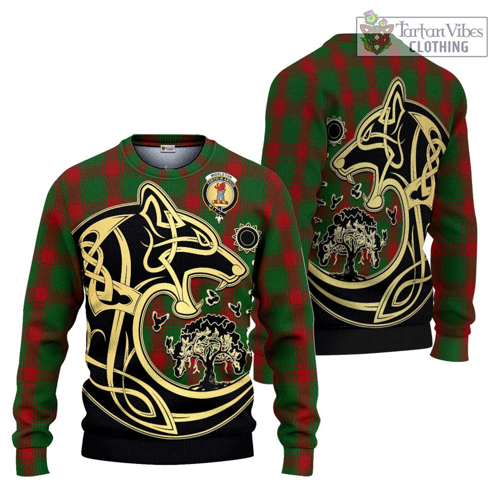 Middleton Tartan Ugly Sweater with Family Crest Celtic Wolf Style Unisex - Tartan Vibes Clothing