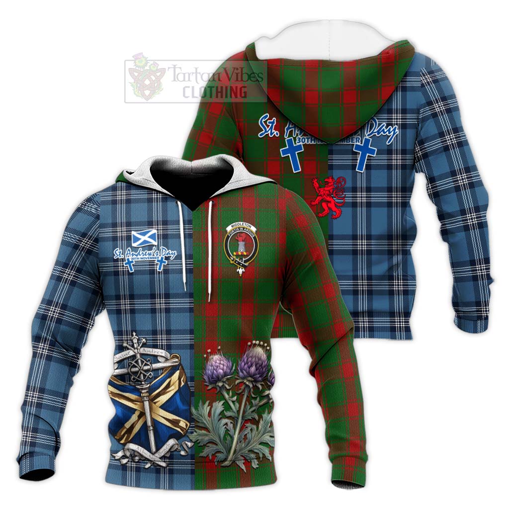 Middleton Tartan Knitted Hoodie Happy St. Andrew's Day Half Tartan Style Unisex Knitted Pullover Hoodie - Tartan Vibes Clothing
