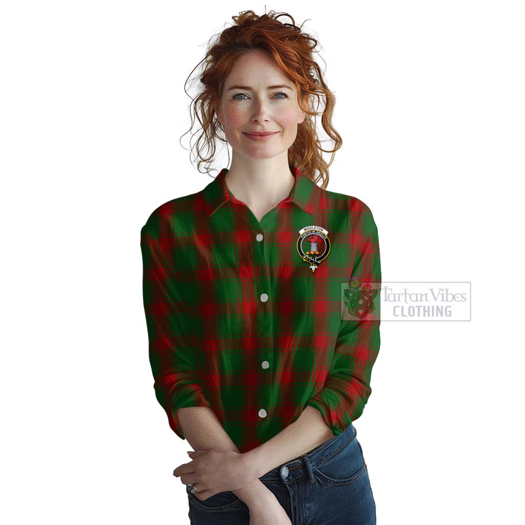 Middleton Tartan Women's Casual Shirt with Family Crest Celtic Skull Style Female - Tartan Vibes Clothing