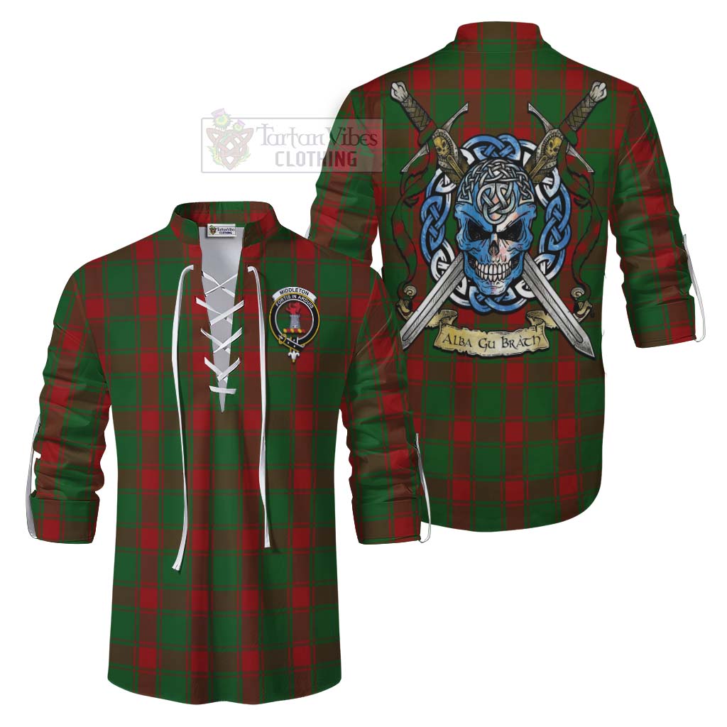 Middleton Tartan Ghillie Kilt Shirt with Family Crest Celtic Skull Style Men - Tartan Vibes Clothing