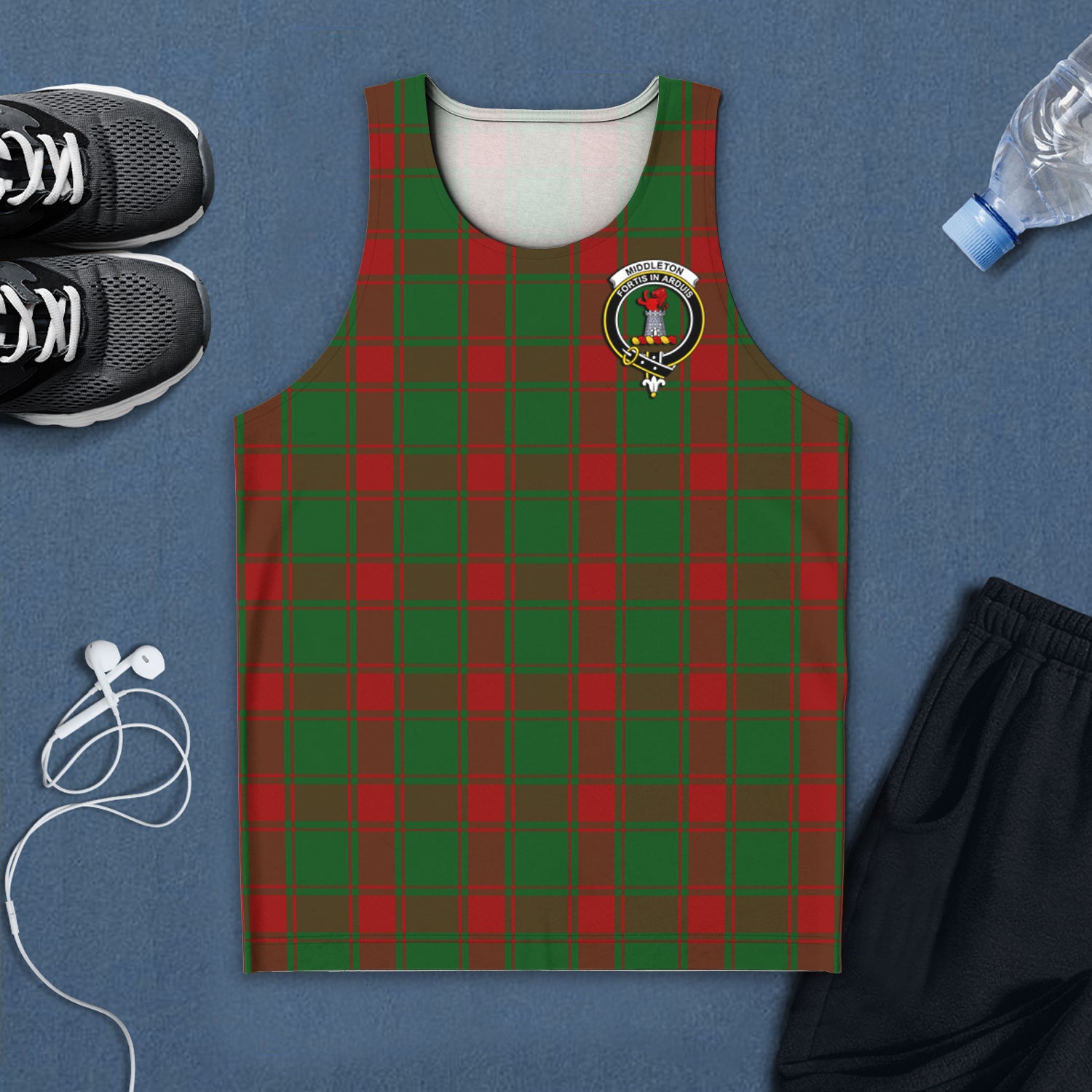 Middleton Tartan Mens Tank Top with Family Crest 5XL - Tartan Vibes Clothing