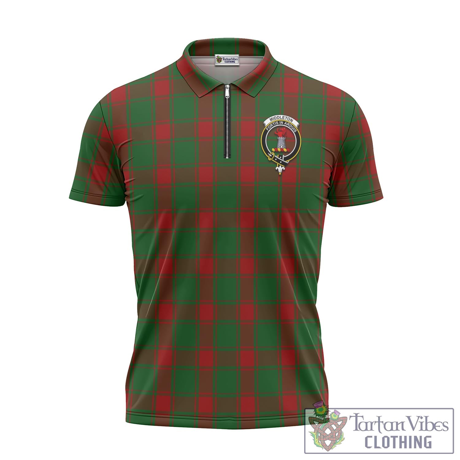 Middleton Tartan Zipper Polo Shirt with Family Crest Unisex - Tartan Vibes Clothing