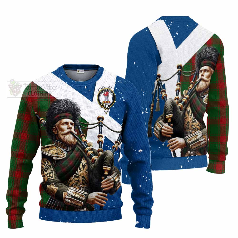 Middleton Tartan Knitted Sweater with Family Crest Scottish Bagpiper Vibes Unisex - Tartan Vibes Clothing