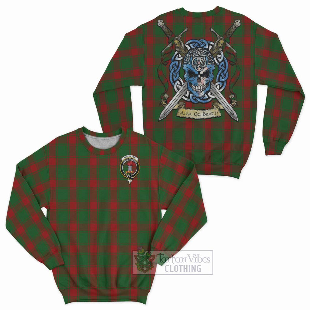 Middleton Tartan Sweatshirt with Family Crest Celtic Skull Style Unisex - Tartan Vibes Clothing