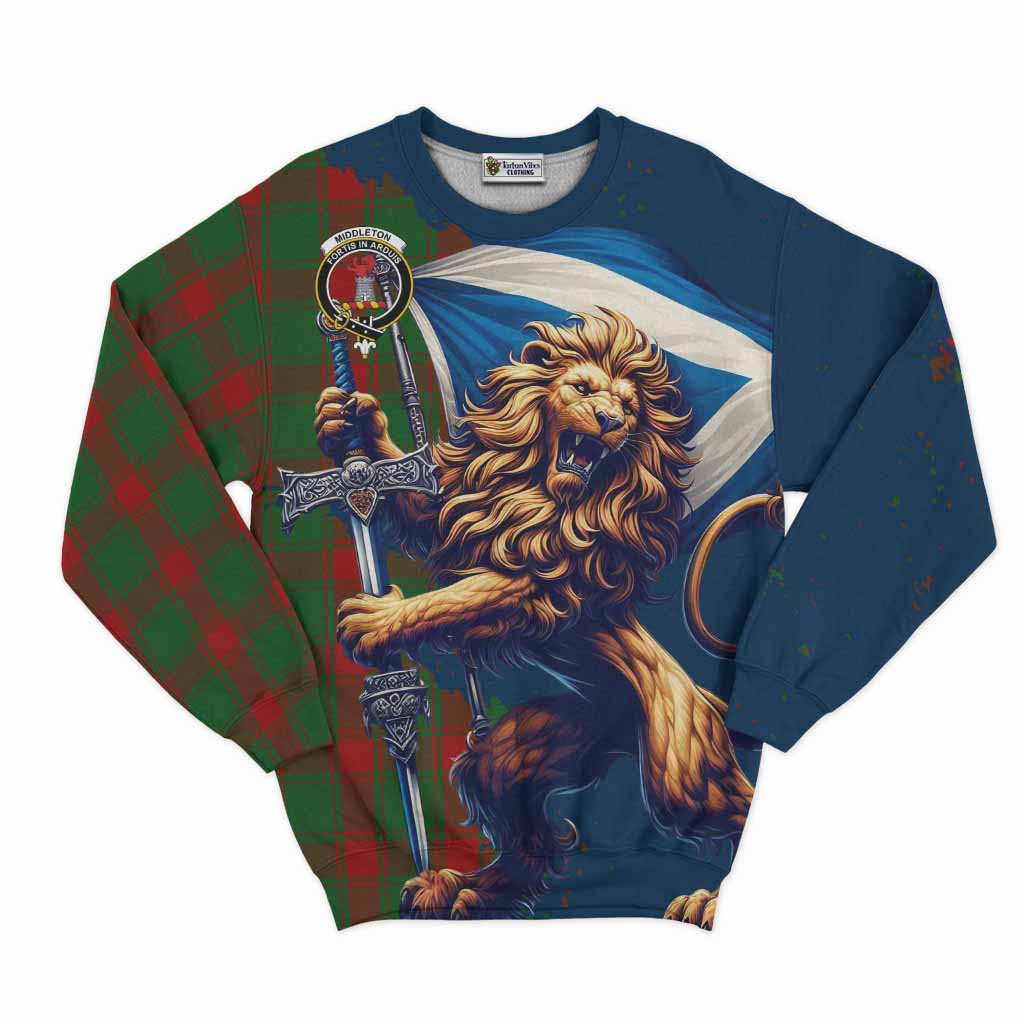 Middleton Tartan Family Crest Sweatshirt with Scottish Majestic Lion Unisex - Tartan Vibes Clothing