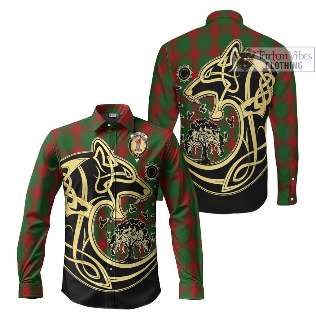 Middleton Tartan Long Sleeve Button Shirt with Family Crest Celtic Wolf Style Men's Shirt S - Tartan Vibes Clothing