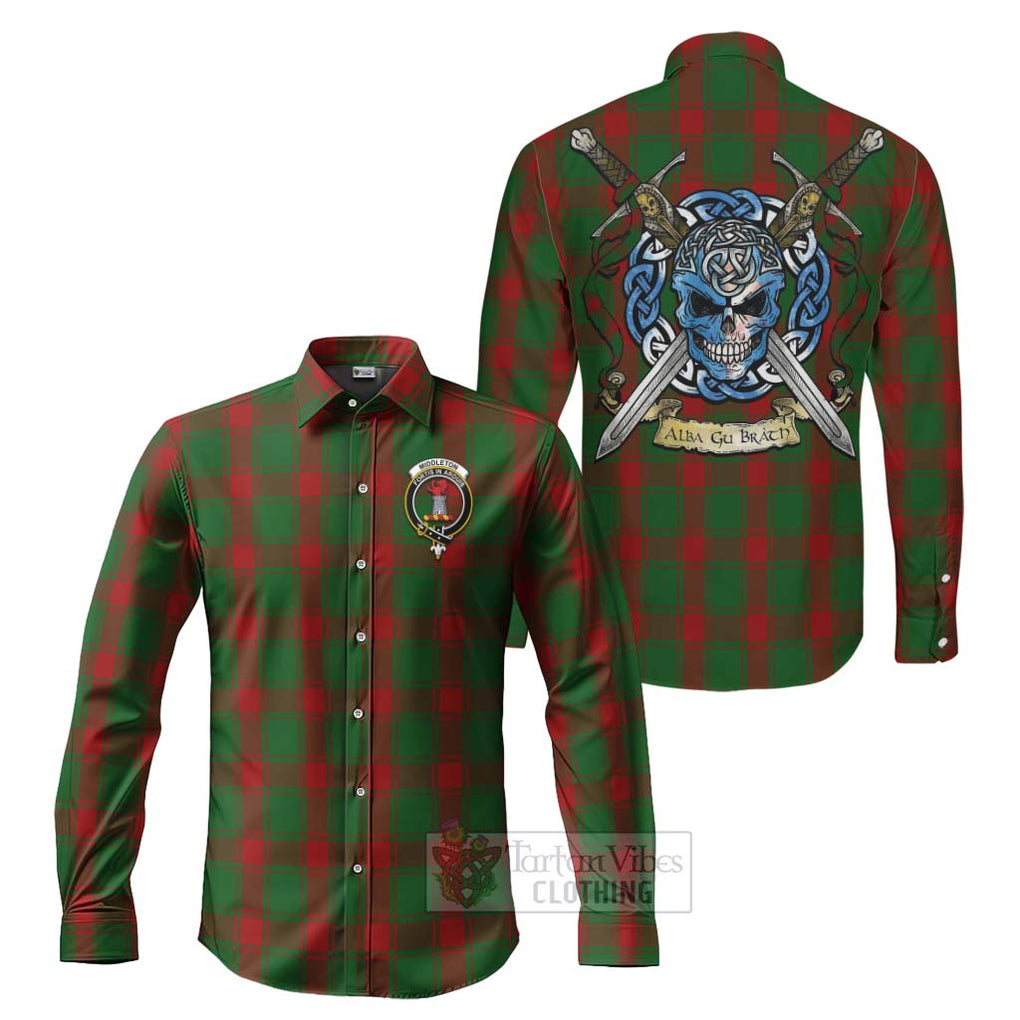 Middleton Tartan Long Sleeve Button Shirt with Family Crest Celtic Skull Style Men's Shirt S - Tartan Vibes Clothing