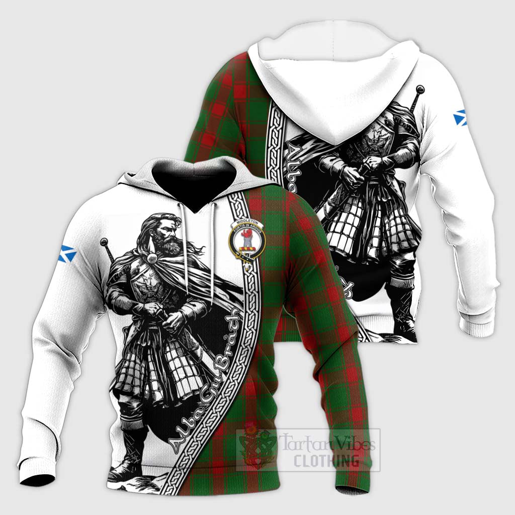 Middleton Tartan Clan Crest Knitted Hoodie with Highlander Warrior Celtic Style Unisex Knitted Pullover Hoodie - Tartan Vibes Clothing
