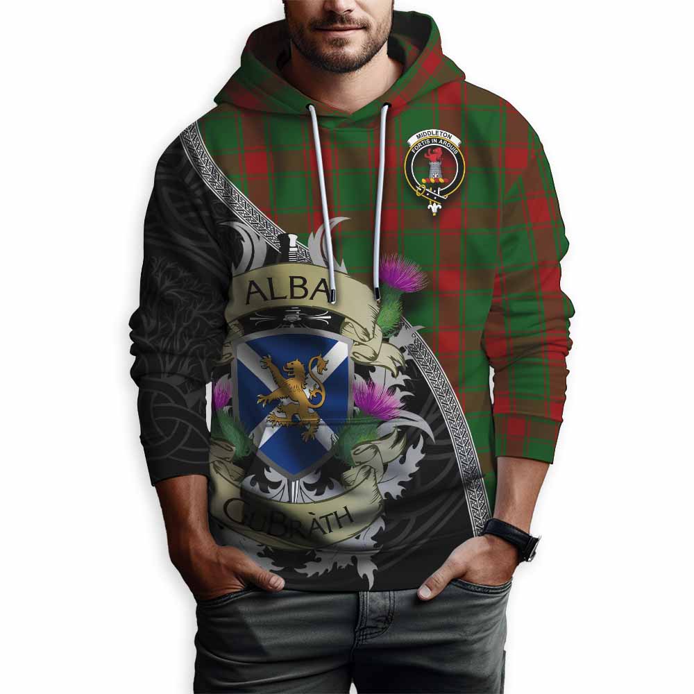 Middleton Tartan Family Crest Hoodie Lion Rampant Royal Thistle Shield Celtic Inspired Pullover Hoodie - Tartan Vibes Clothing