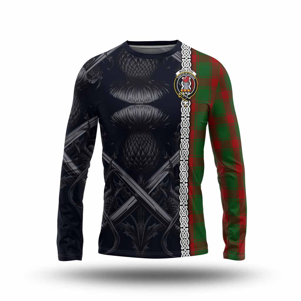 Middleton Tartan Long Sleeve T-Shirt with Family Crest Cross Sword Thistle Celtic Vibes Unisex - Tartan Vibes Clothing