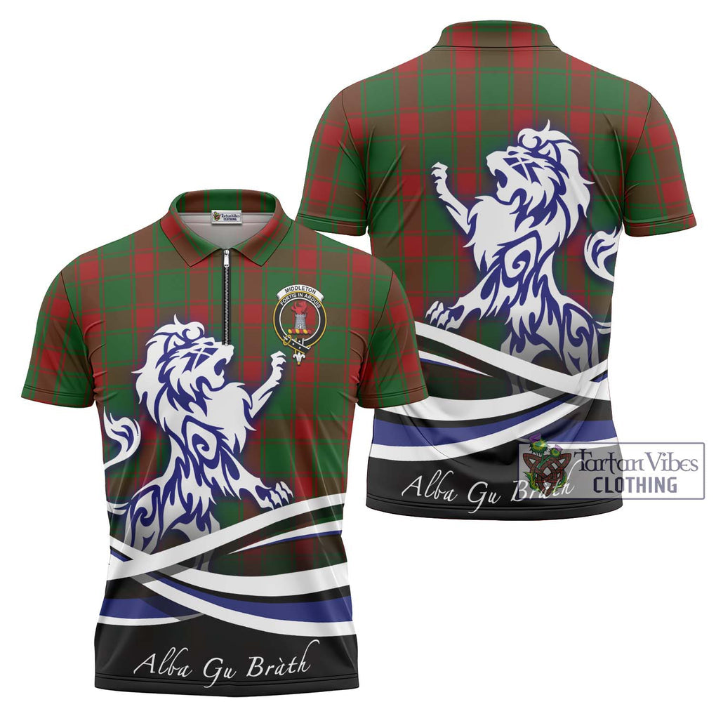Middleton Tartan Zipper Polo Shirt with Alba Gu Brath Regal Lion Emblem Unisex - Tartan Vibes Clothing