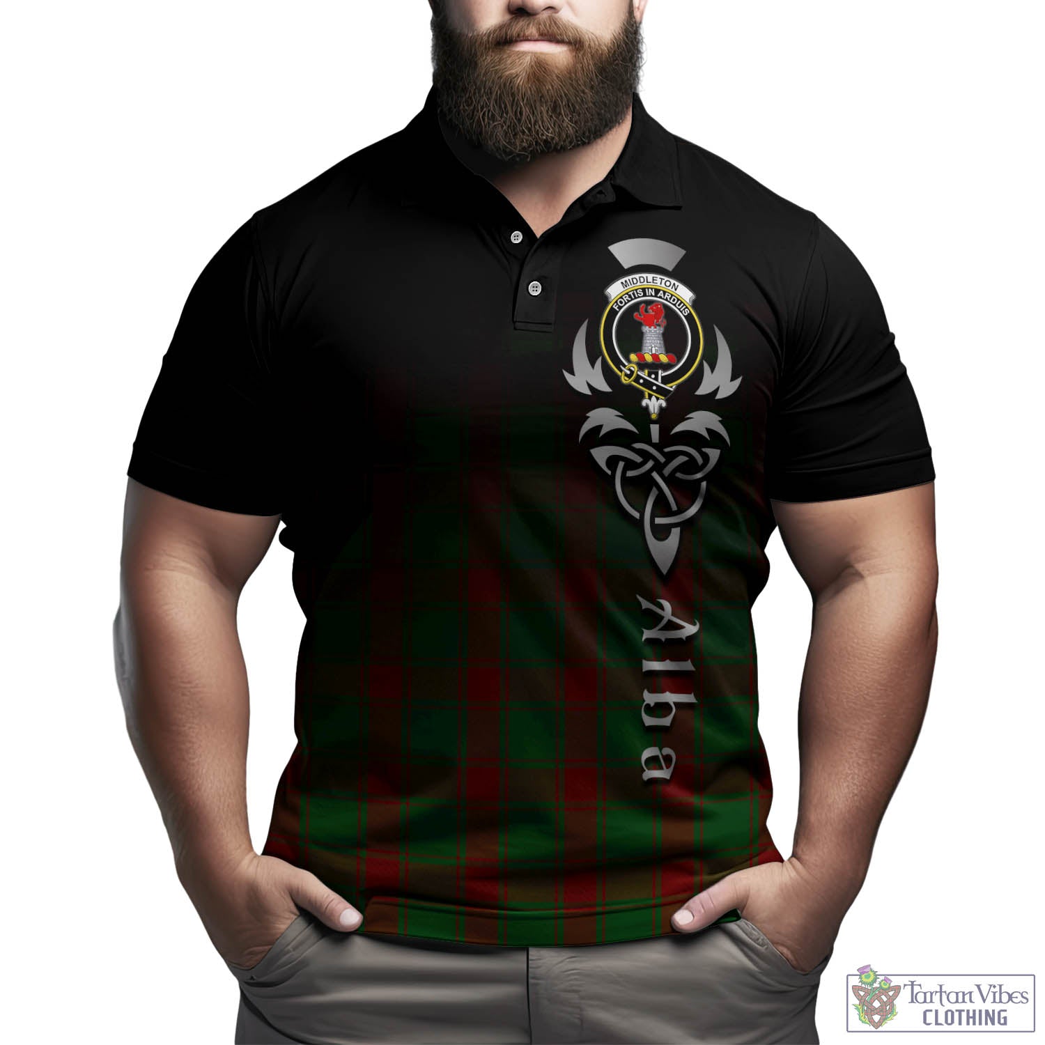 Tartan Vibes Clothing Middleton Tartan Polo Shirt Featuring Alba Gu Brath Family Crest Celtic Inspired