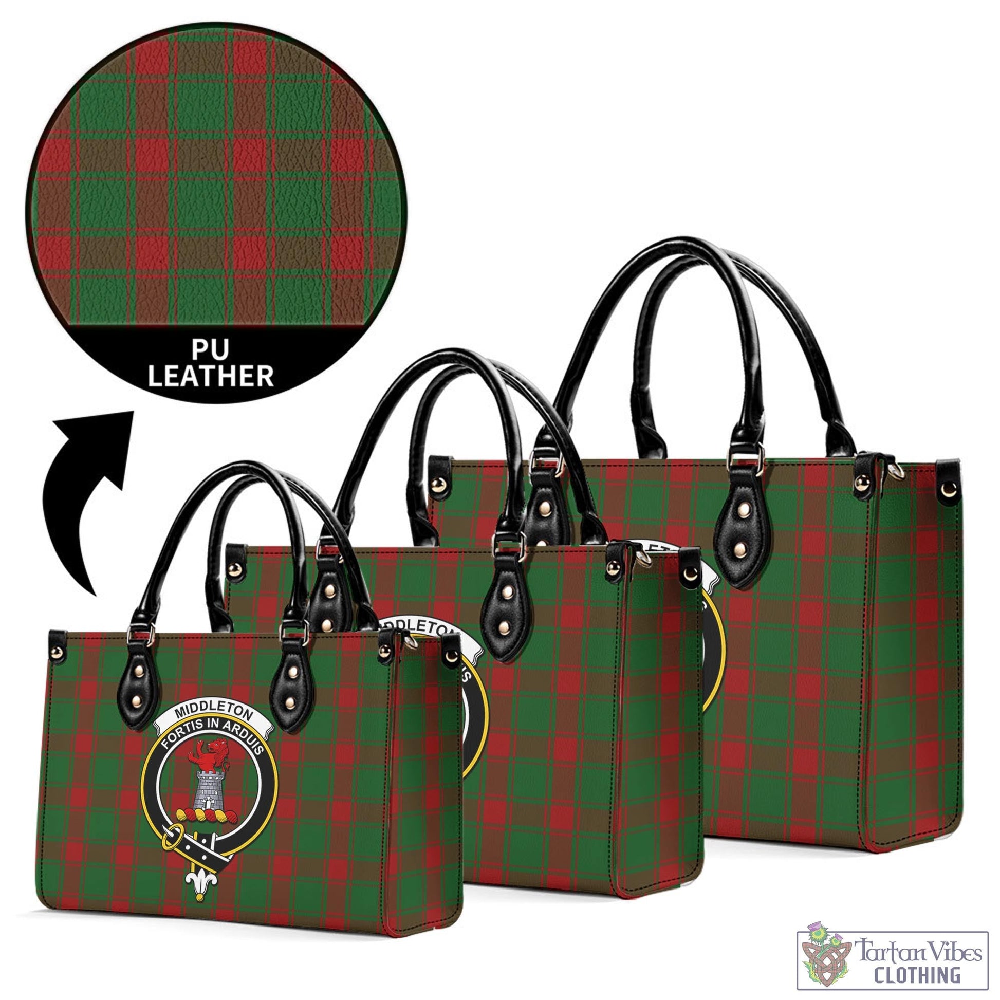 Middleton Tartan Luxury Leather Handbags with Family Crest L - Tartan Vibes Clothing