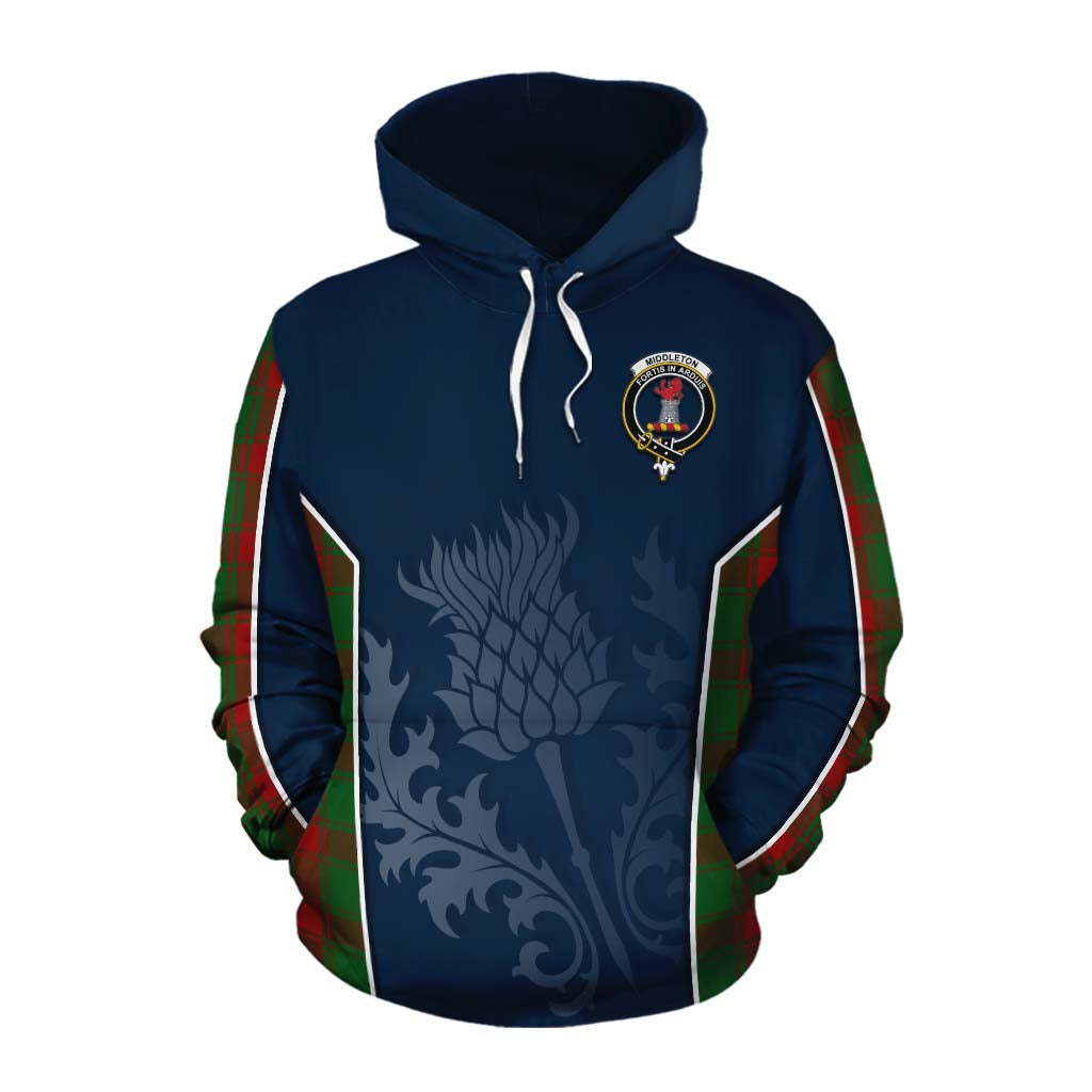 Tartan Vibes Clothing Middleton Tartan Cotton Hoodie with Family Crest and Scottish Thistle Vibes Sport Style