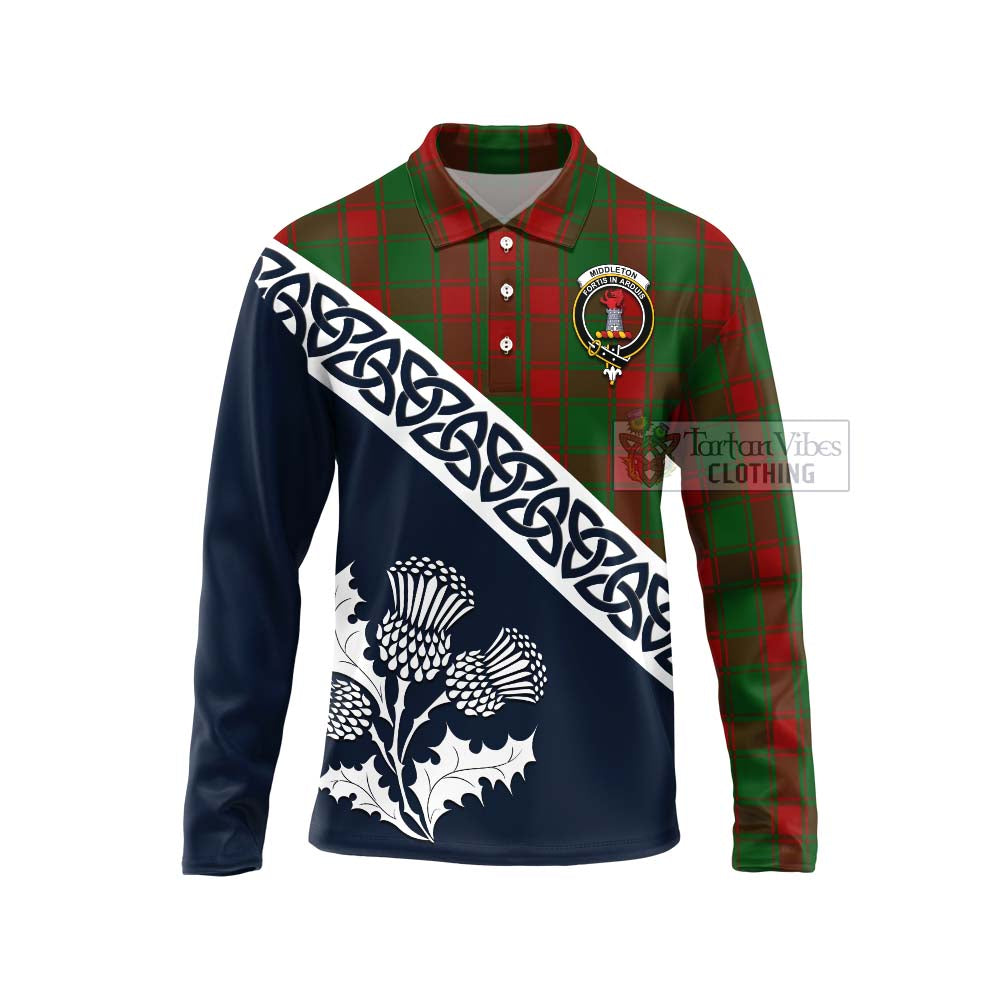 Middleton Tartan Long Sleeve Polo Shirt Featuring Thistle and Scotland Map Unisex - Tartan Vibes Clothing