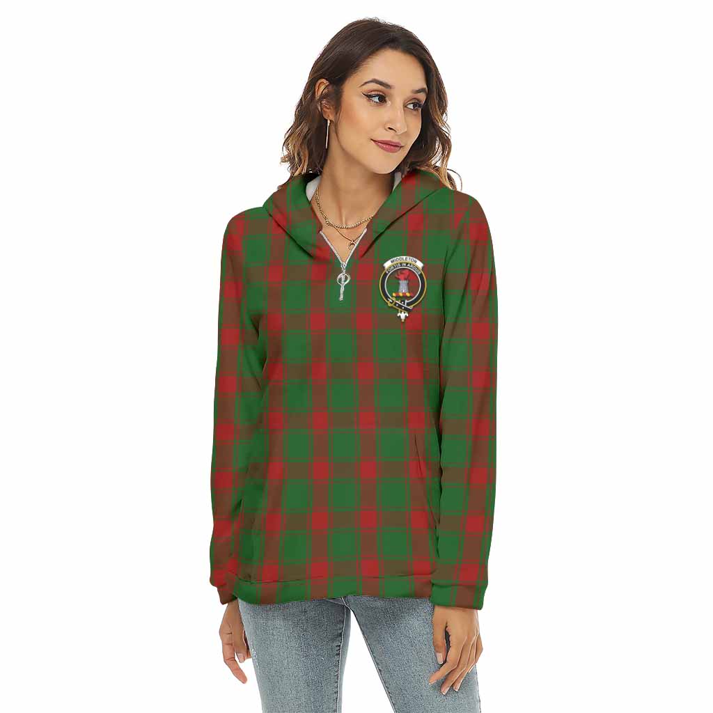 Middleton Tartan Women's Borg Fleece Hoodie with Half Zip with Family Crest Female - Tartan Vibes Clothing