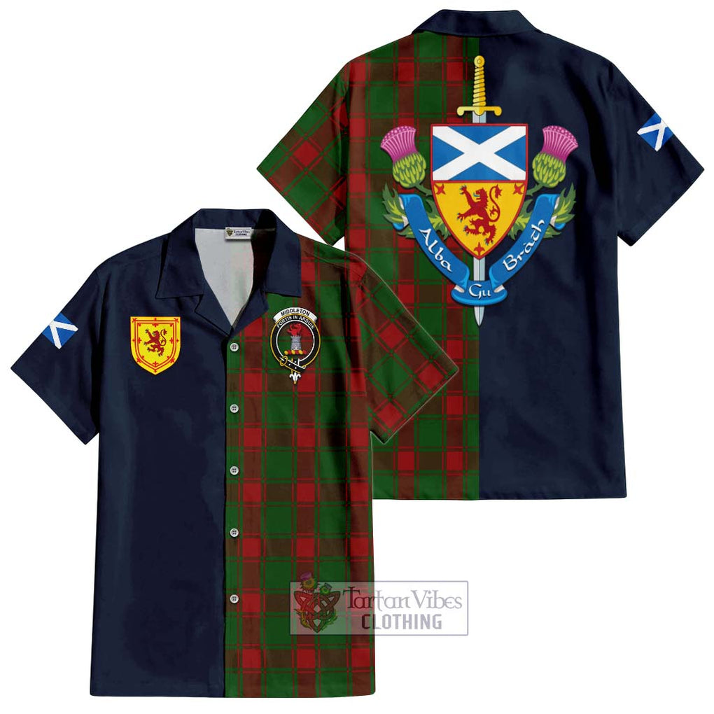 Middleton Tartan Hawaiian Shirt Alba with Scottish Lion Royal Arm Half Style Kid - Tartan Vibes Clothing