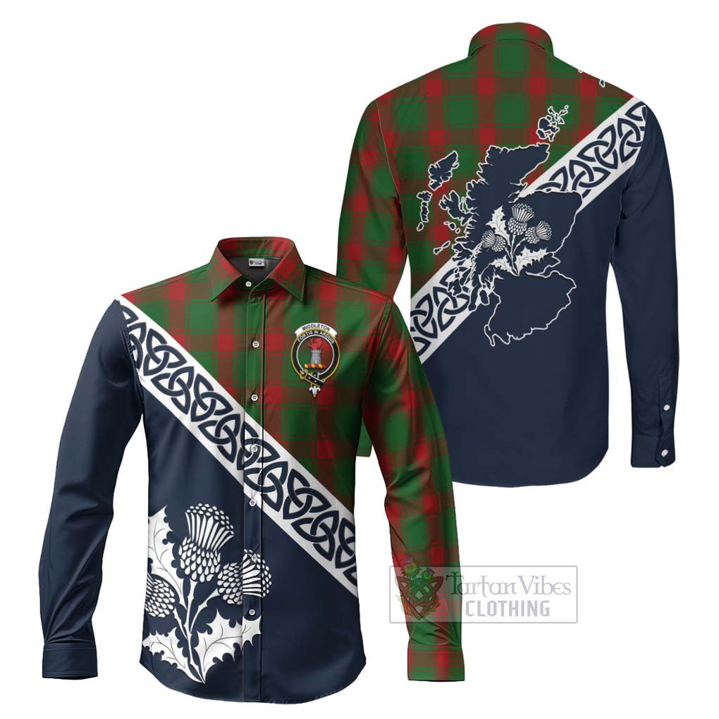 Middleton Tartan Long Sleeve Button Shirt Featuring Thistle and Scotland Map Men's Shirt S - Tartan Vibes Clothing