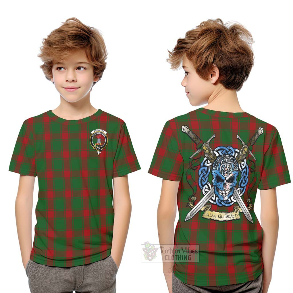 Middleton Tartan Kid T-Shirt with Family Crest Celtic Skull Style Youth XL Size14 - Tartan Vibes Clothing