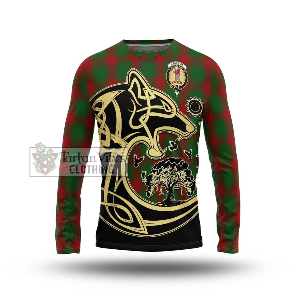 Middleton Tartan Long Sleeve T-Shirt with Family Crest Celtic Wolf Style Unisex - Tartan Vibes Clothing