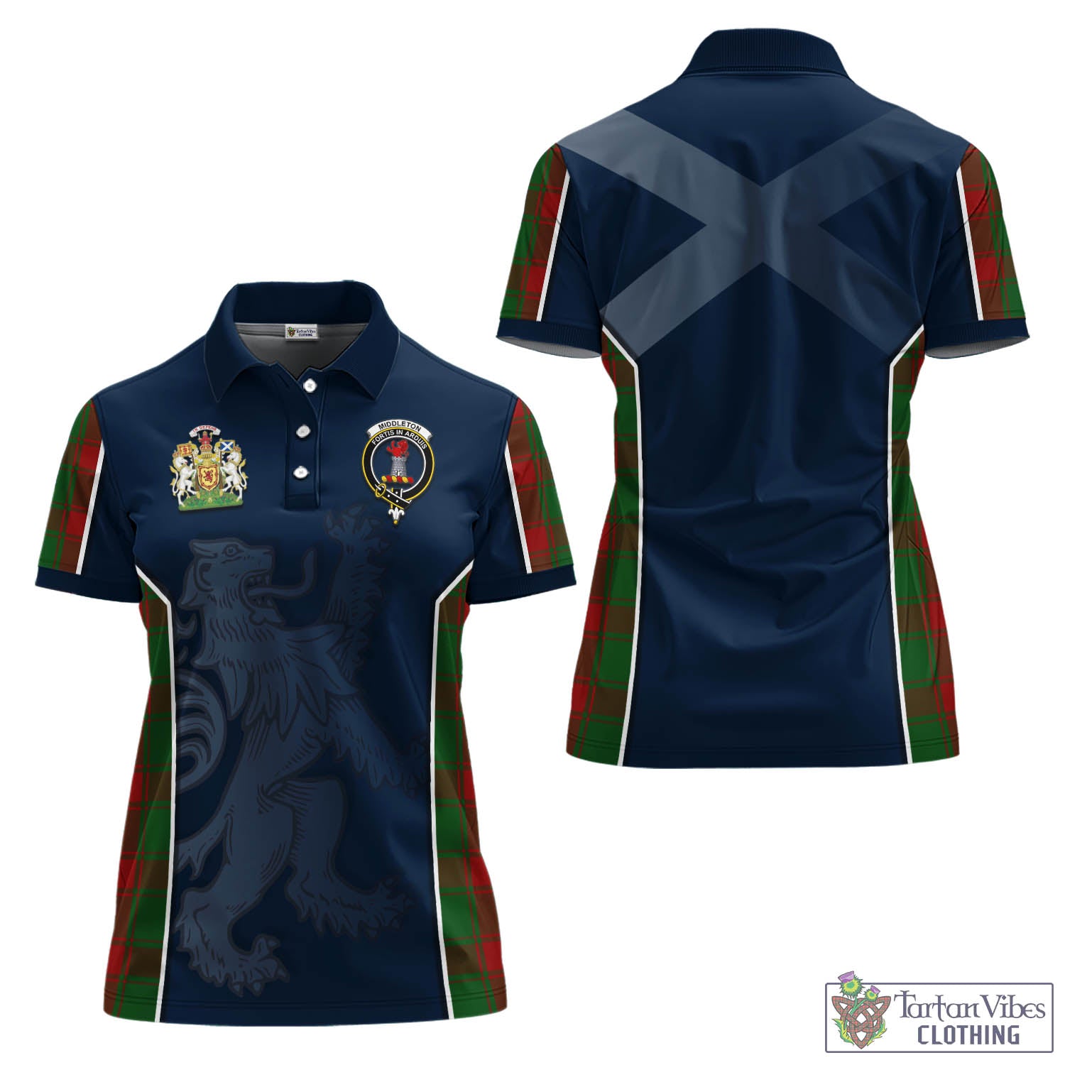 Tartan Vibes Clothing Middleton Tartan Women's Polo Shirt with Family Crest and Lion Rampant Vibes Sport Style