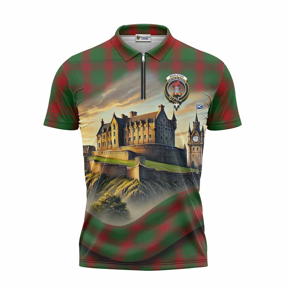 Middleton Tartan Family Crest Zipper Polo Shirt with Scottish Ancient Castle Style Unisex - Tartan Vibes Clothing
