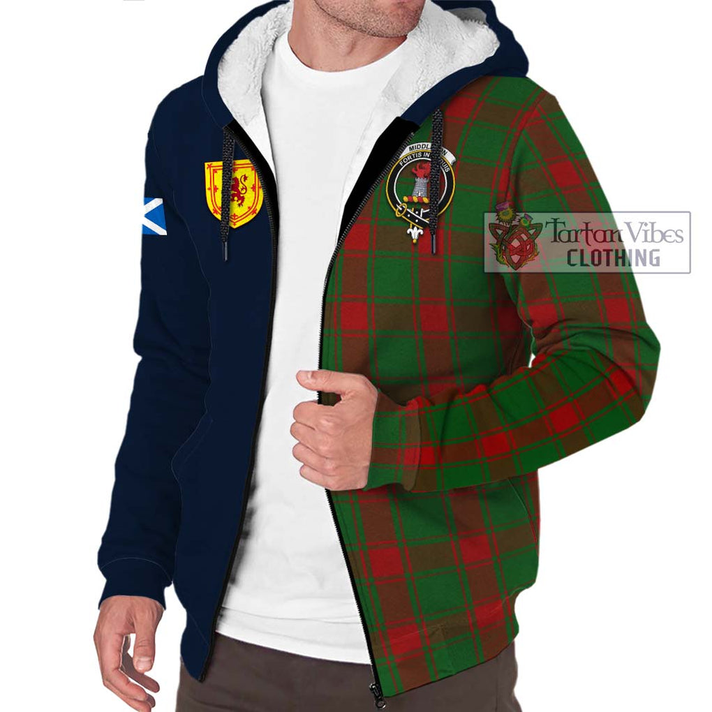 Middleton Tartan Sherpa Hoodie Alba with Scottish Lion Royal Arm Half Style - Tartan Vibes Clothing