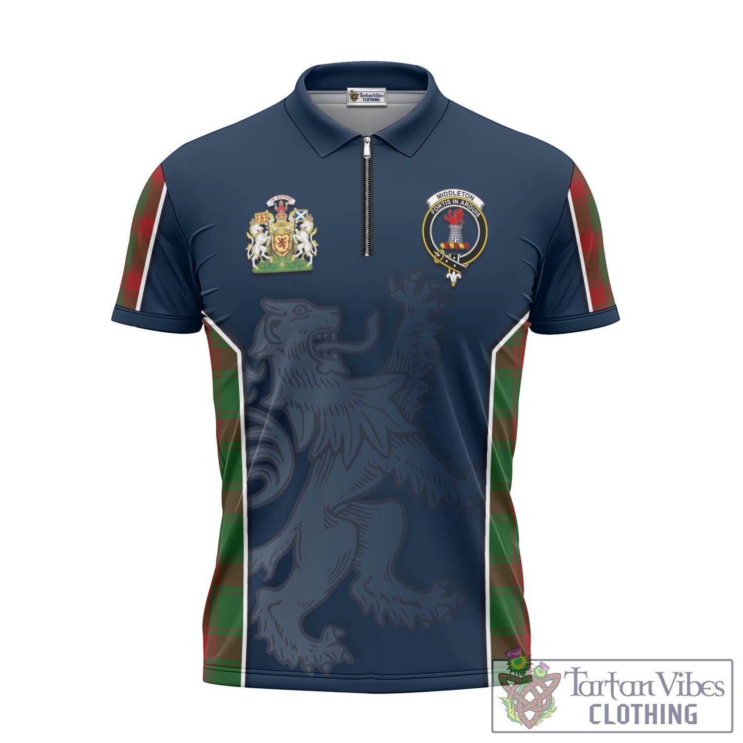 Tartan Vibes Clothing Middleton Tartan Zipper Polo Shirt with Family Crest and Lion Rampant Vibes Sport Style