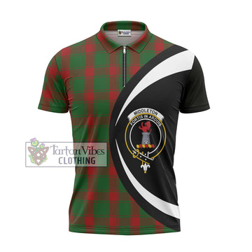 Middleton Tartan Zipper Polo Shirt with Family Crest Circle Style - Tartan Vibes Clothing
