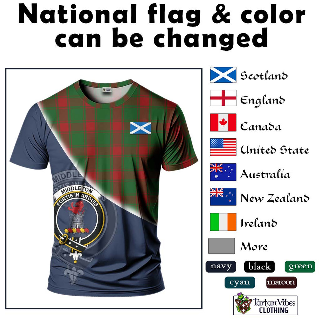 Middleton Tartan T-Shirt with Personalised National Flag and Family Crest Half Style - Tartan Vibes Clothing