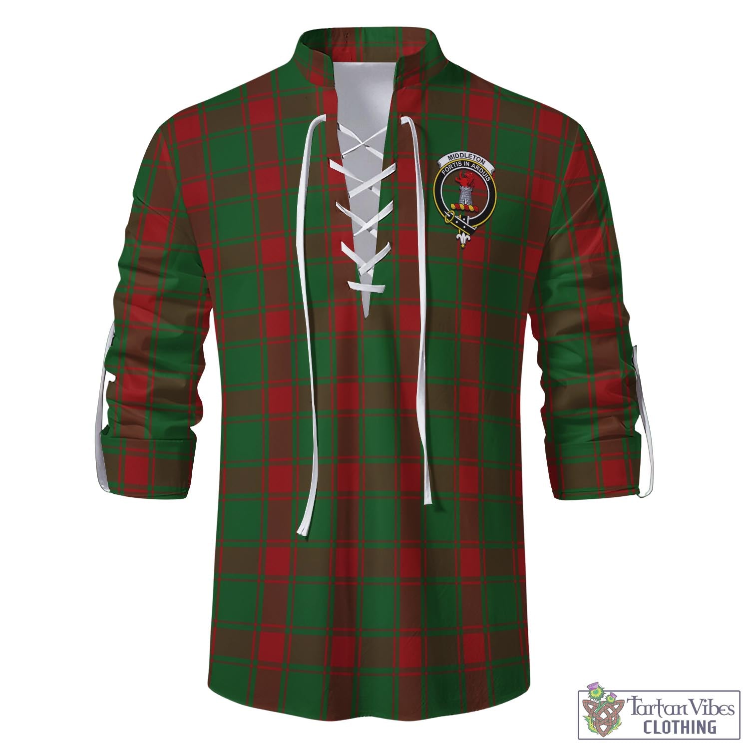 Tartan Vibes Clothing Middleton Tartan Men's Scottish Traditional Jacobite Ghillie Kilt Shirt with Family Crest