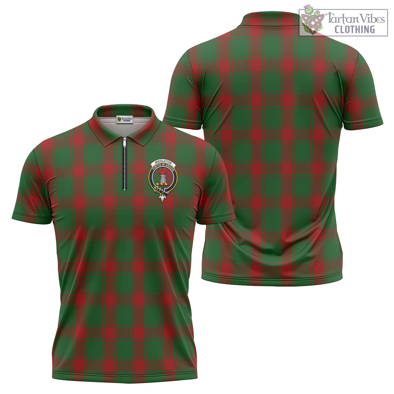 Middleton Tartan Zipper Polo Shirt with Family Crest - Tartan Vibes Clothing