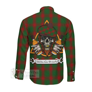 Middleton Tartan Long Sleeve Button Shirt with Family Crest and Bearded Skull Holding Bottles of Whiskey Men's Shirt - Tartan Vibes Clothing
