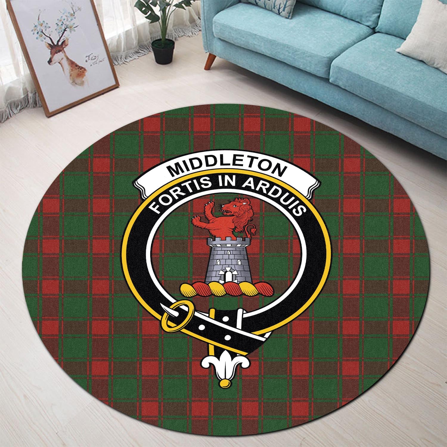 Middleton Tartan Round Rug with Family Crest - Tartan Vibes Clothing