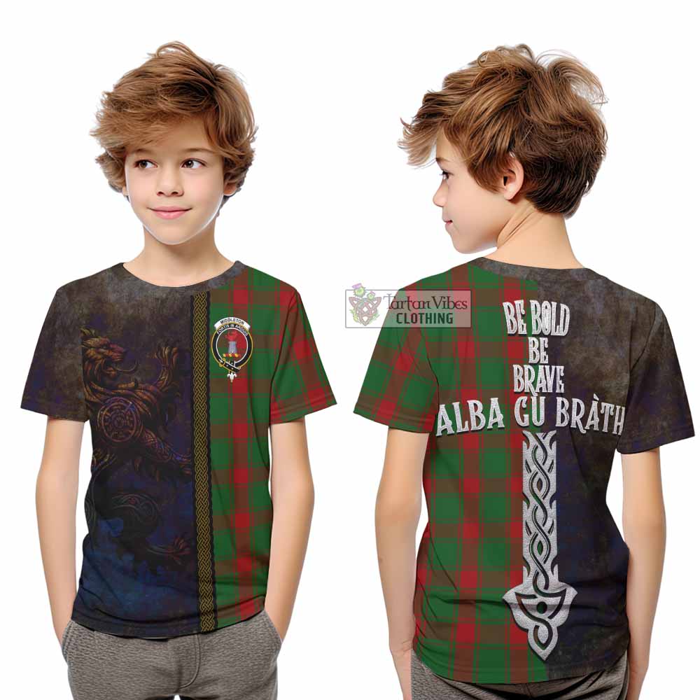 Middleton Tartan Family Crest Kid T-Shirt Alba Gu Brath Be Brave Lion Ancient Style - Tartan Vibes Clothing