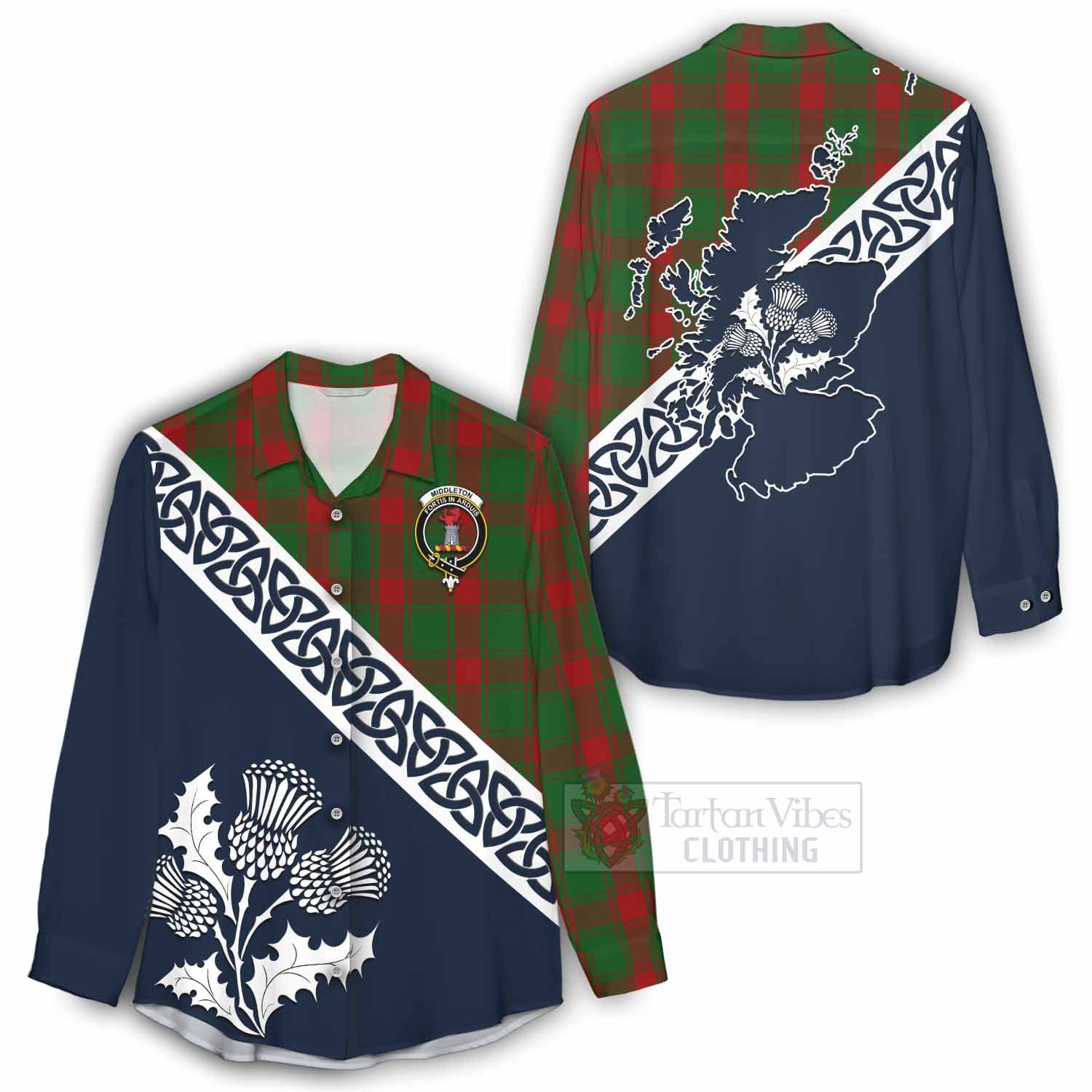 Middleton Tartan Women's Casual Shirt Featuring Thistle and Scotland Map - Tartan Vibes Clothing