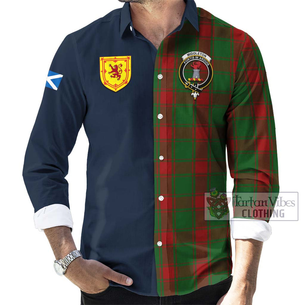 Middleton Tartan Long Sleeve Button Shirt Alba with Scottish Lion Royal Arm Half Style Men's Shirt - Tartan Vibes Clothing