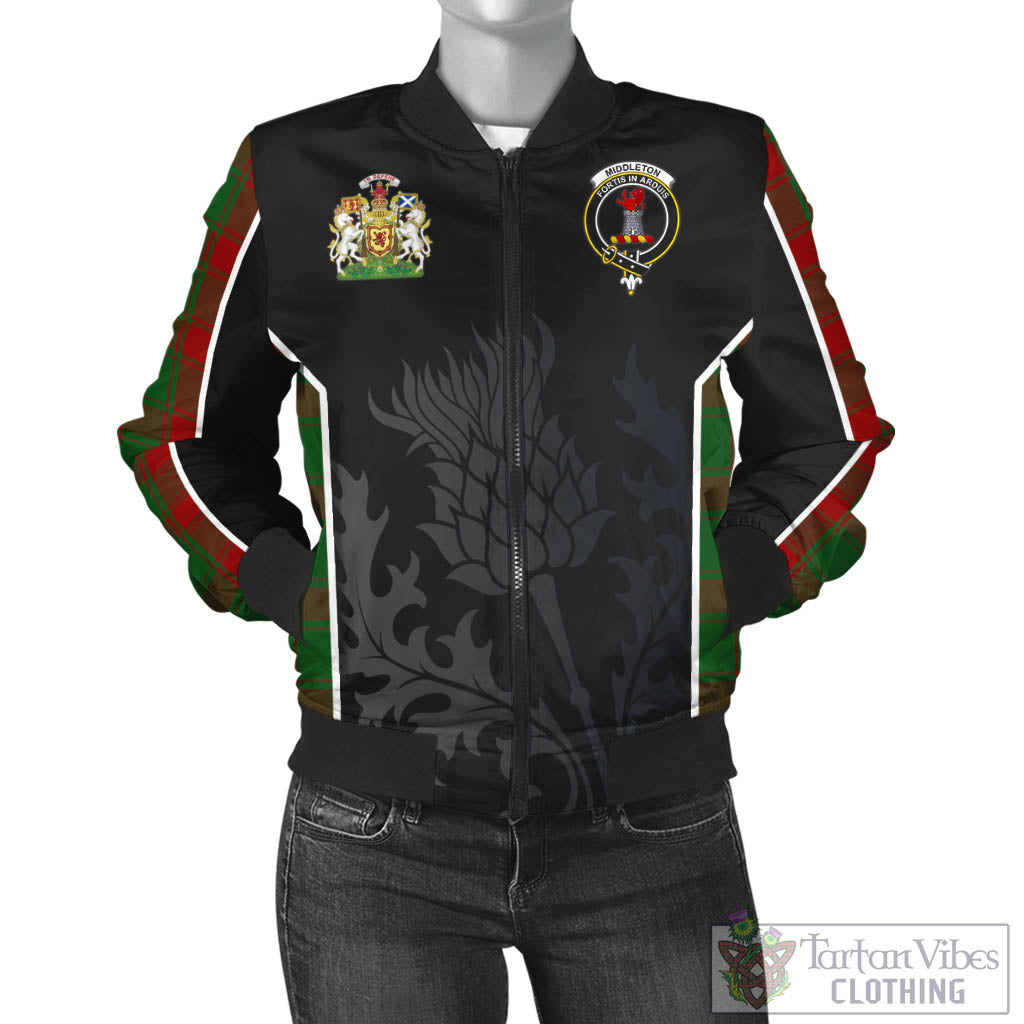 Tartan Vibes Clothing Middleton Tartan Bomber Jacket with Family Crest and Scottish Thistle Vibes Sport Style