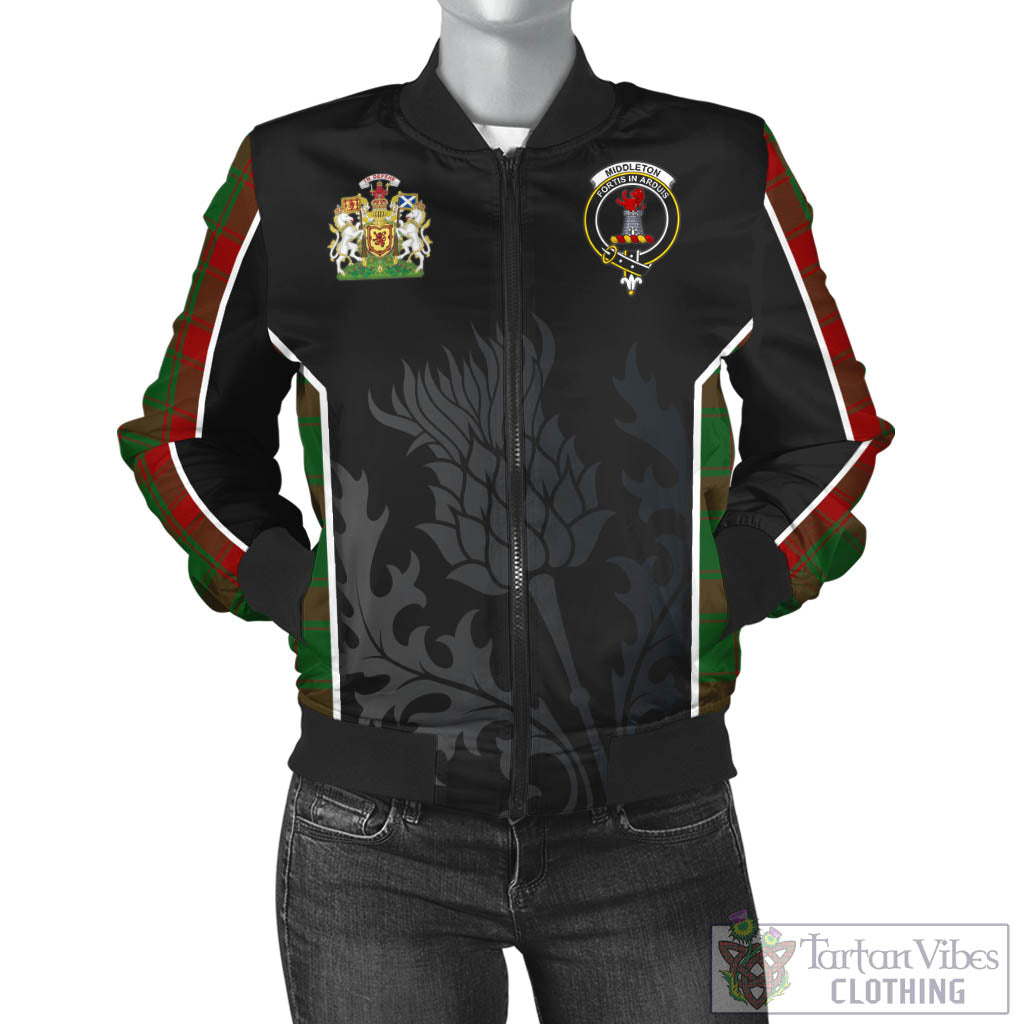 Middleton Tartan Bomber Jacket with Family Crest and Scottish Thistle Vibes Sport Style - Tartan Vibes Clothing