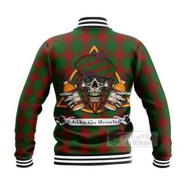 Middleton Tartan Baseball Jacket with Family Crest and Bearded Skull Holding Bottles of Whiskey - Tartan Vibes Clothing