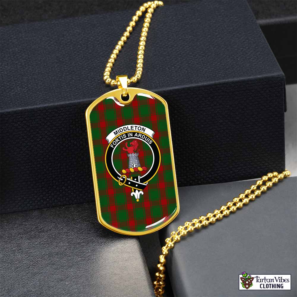 Middleton Tartan Dog Tag Necklace with Family Crest Gold No - Tartan Vibes Clothing