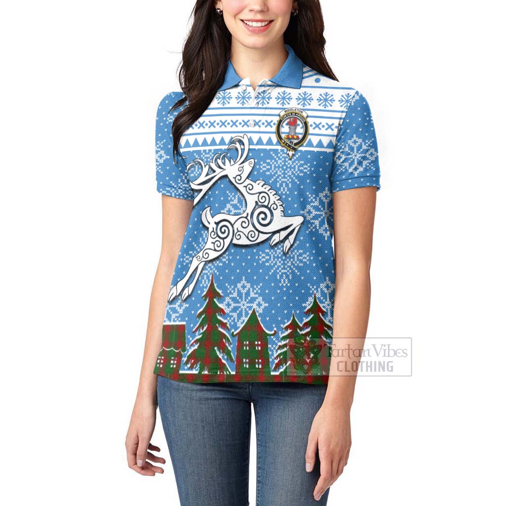 Middleton Clan Christmas Women's Polo Shirt Celtic Reindeer Style - Tartan Vibes Clothing